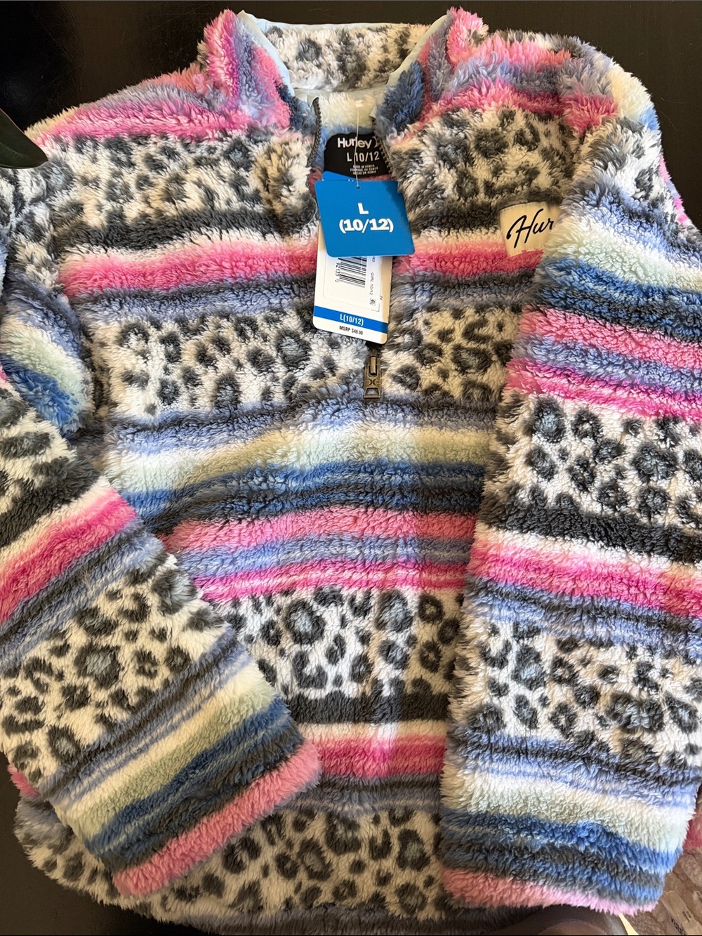 Hurley Girls Pink, Gray & Blue Fuzzy Quarter-Zip Pullover